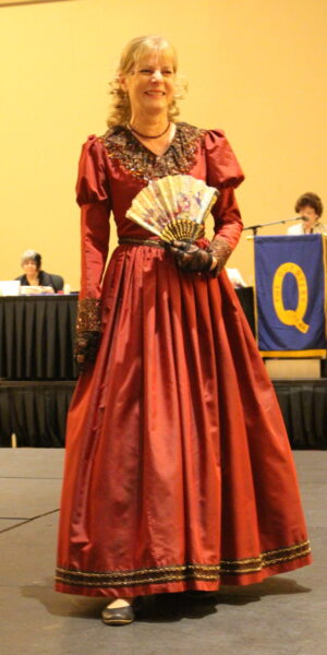 Liz McDonald wearing a baroque costume