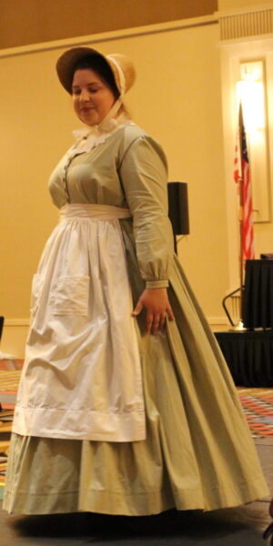 Samantha Keller wearing a dress from the mid 1800s