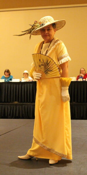 Connie Fauteux wearing an Edwardian dress from the early 1900s